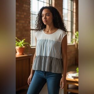 Striped Sleeveless Top - Black and White